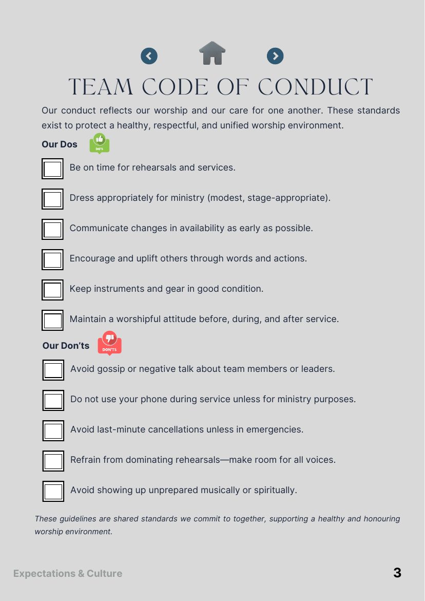 Team code of conduct page